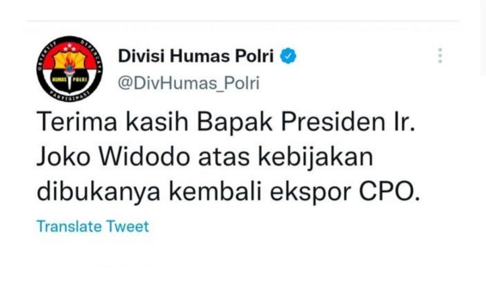 Netizen Pertanyakan Postingan Divisi Humas Polri Terkait Ekspor CPO