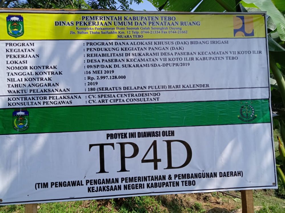 Bangunan Saluran Irigasi TA 2019 Bocor, Dinas PU Tebo Cuci Tangan?