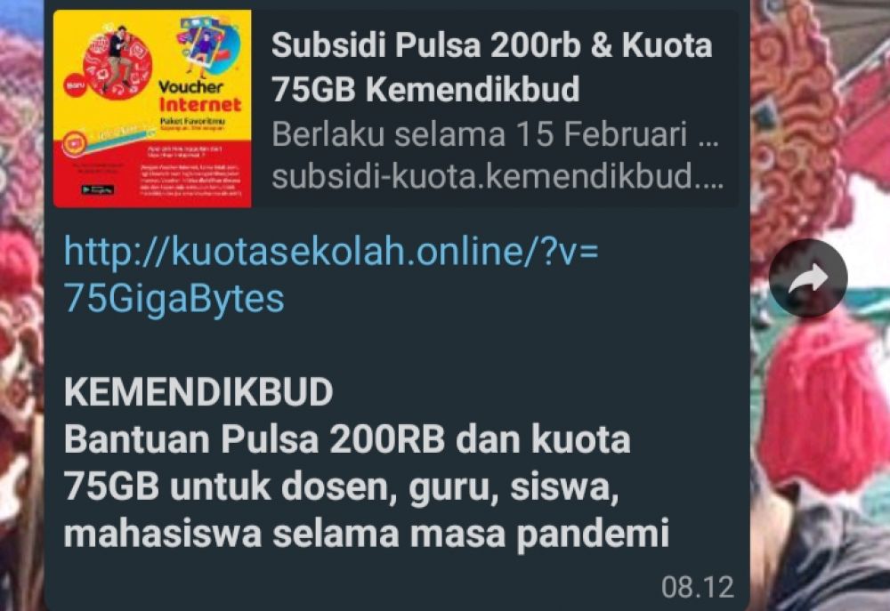 Info Berantai Bantuan Kuota 75Gb & Pulsa 200Rb,Hati Hati Itu Hoax!